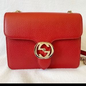 Gucci Interlocking G Red Flap Crossbody Shoulder Bag